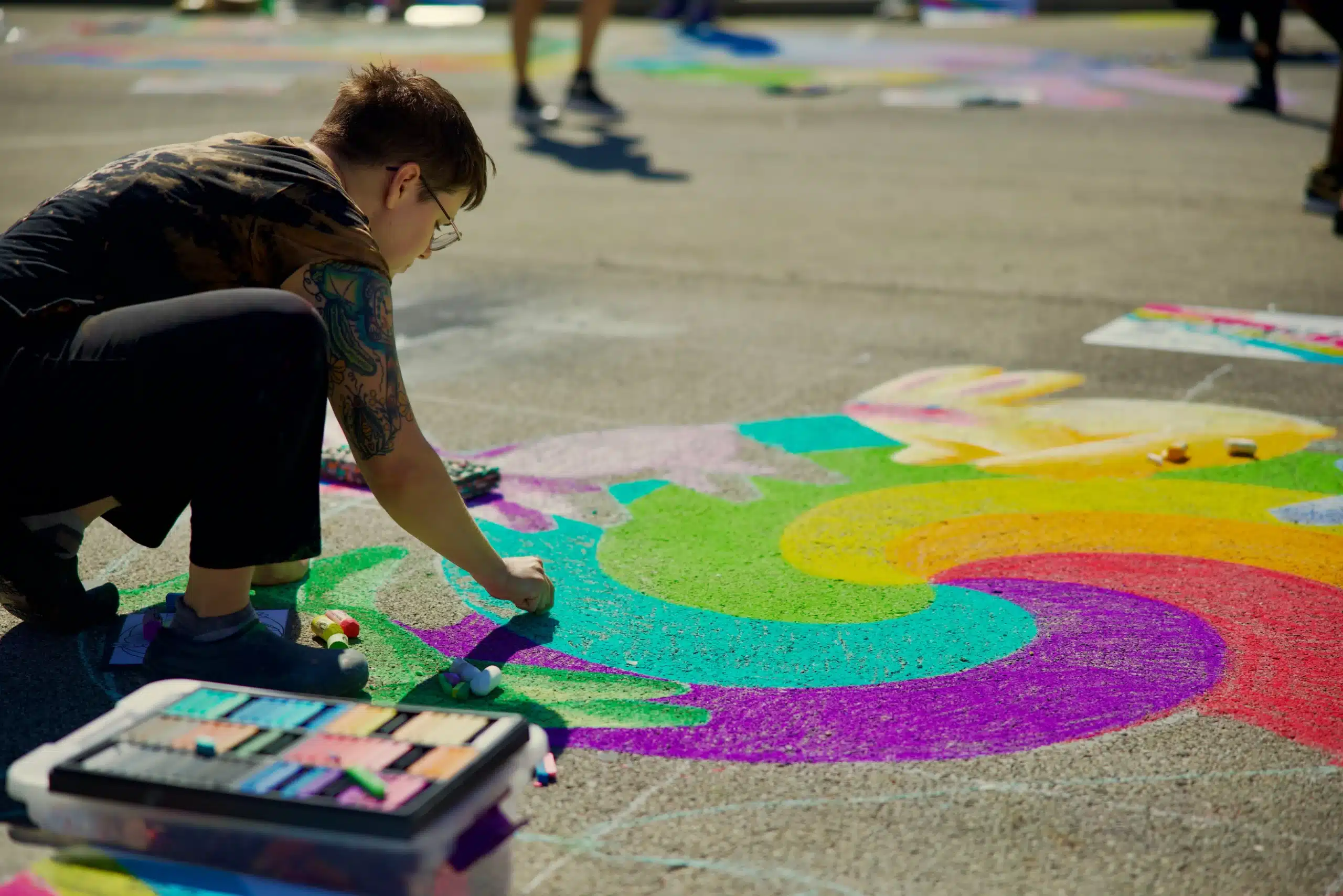 Colorful chalk art on pavement